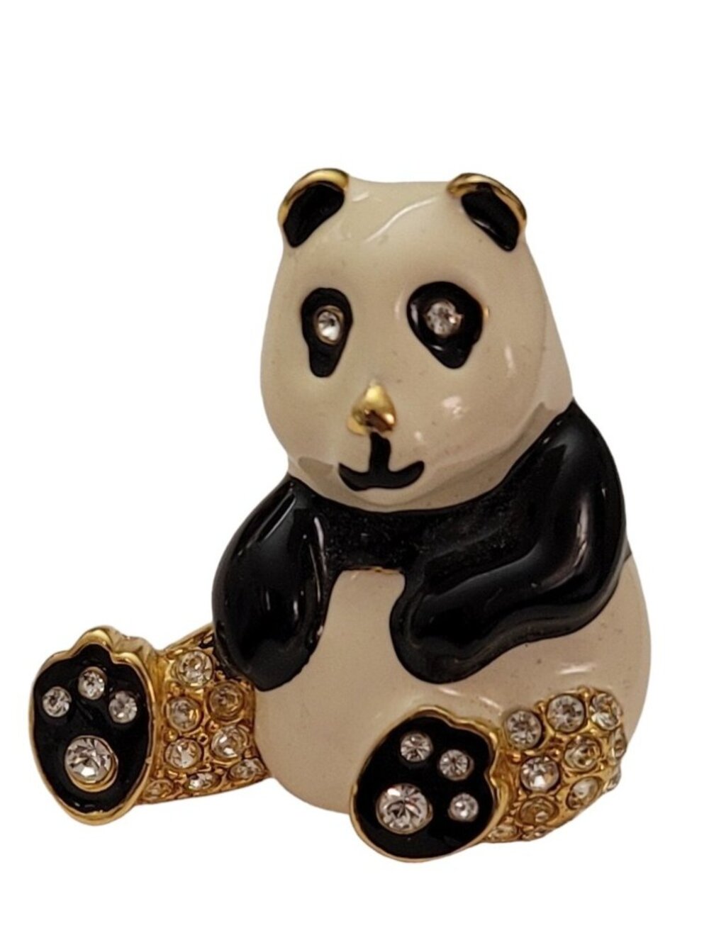 PEP Erwin Pearl Black White Enamel Clear Rhinestone Panda Bear Brooch Pin Signed